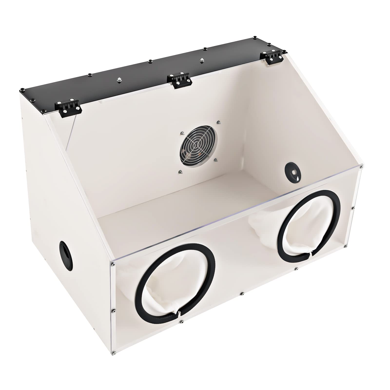 2-Hole Fully Enclosed Acrylic Dust Cover Box with LED & Fan for Grinding Table Polisher - Transparent Dust Collector for Workshop, Jewelry Making, and Metal Polishing