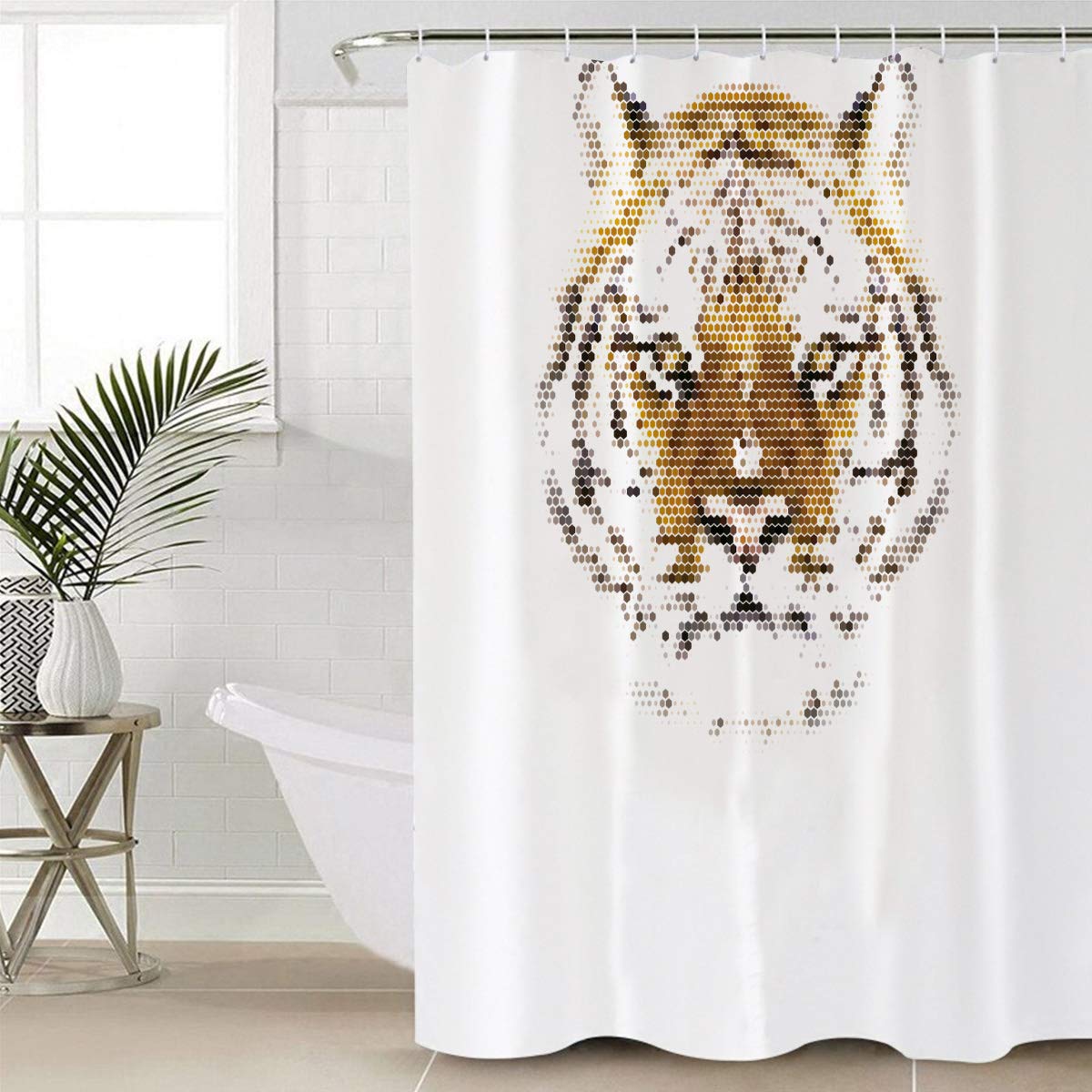Mosaic Tiger Shower Curtain 72x72 Inch - Durable Bathroom Decor with Hooks for Showers & Bathtubs