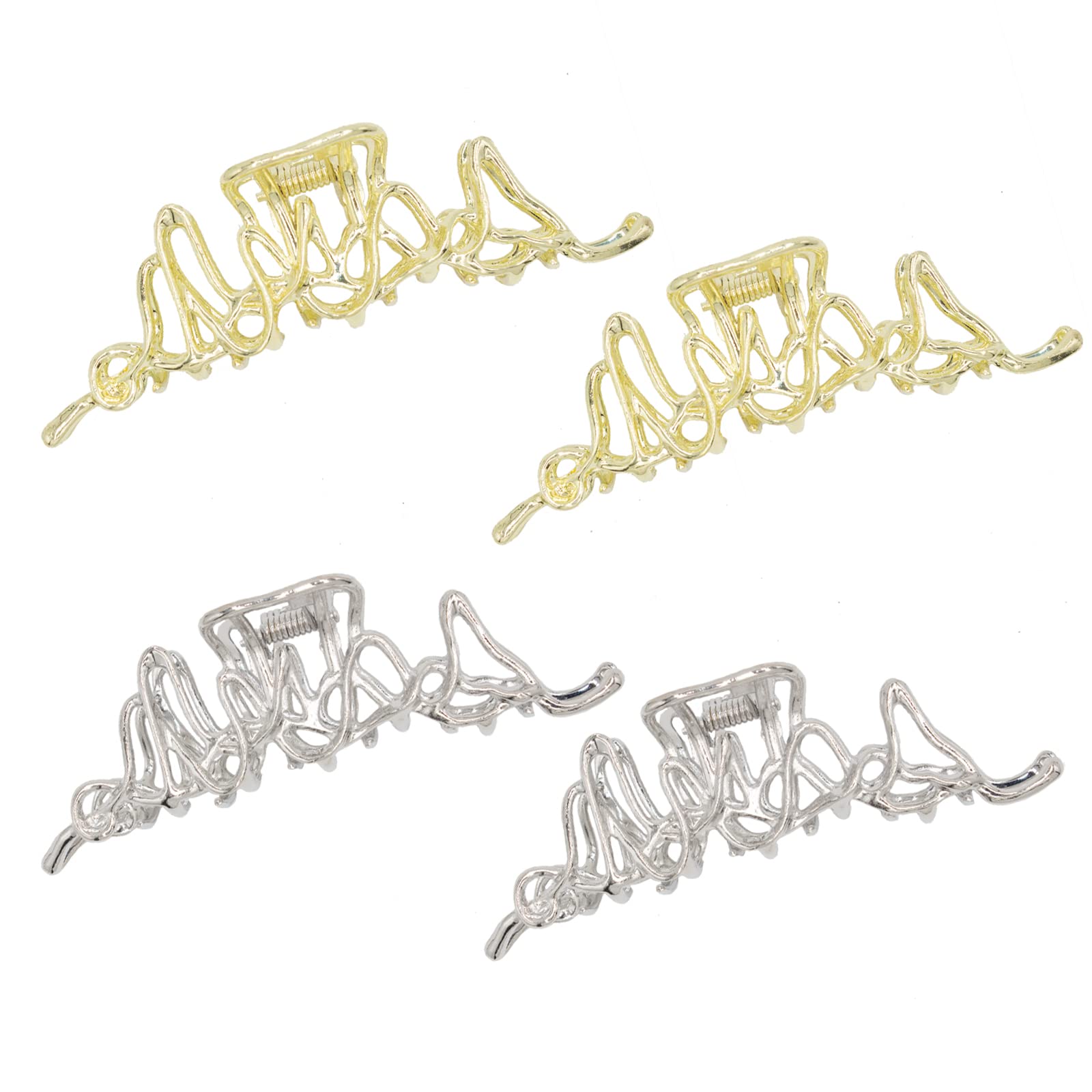 4.3 Inch Gold & Silver Metal Hair Claw Clips for Women - Large Alligator Hair Barrettes Jaw Clips for Thick & Curly Hair - Perfect for Updos, Ponytails & Everyday Styling