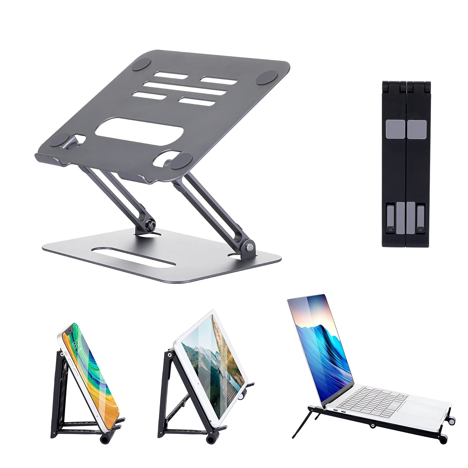 Adjustable Laptop Stand (2-Pack) - Foldable & Portable Ergonomic Riser for 10-17 Inch Laptops, Tablets & Phones - Anti-Slip & Heat-Vent Design - Perfect for Home Office, Gaming & Travel Workspaces