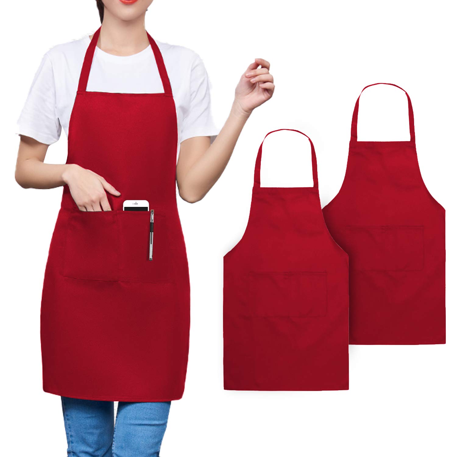 Trendy Red Kitchen Apron with Pockets - for Cooking, Baking & BBQ