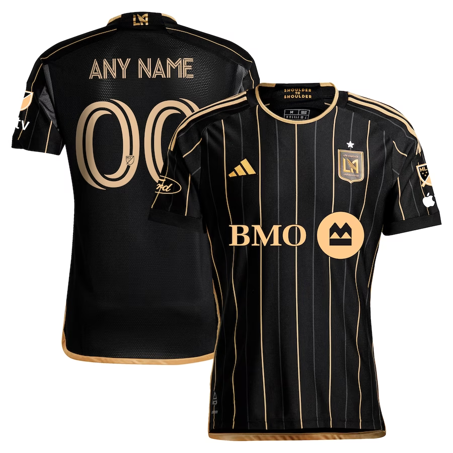 Adidas LAFC Authentic Custom Name Home Jersey with MLS, Apple TV & Ford Patches 2024-2025 - Black/Gold Soccer Shirt for Fans & Players - Perfect for Games, Training & Collecting