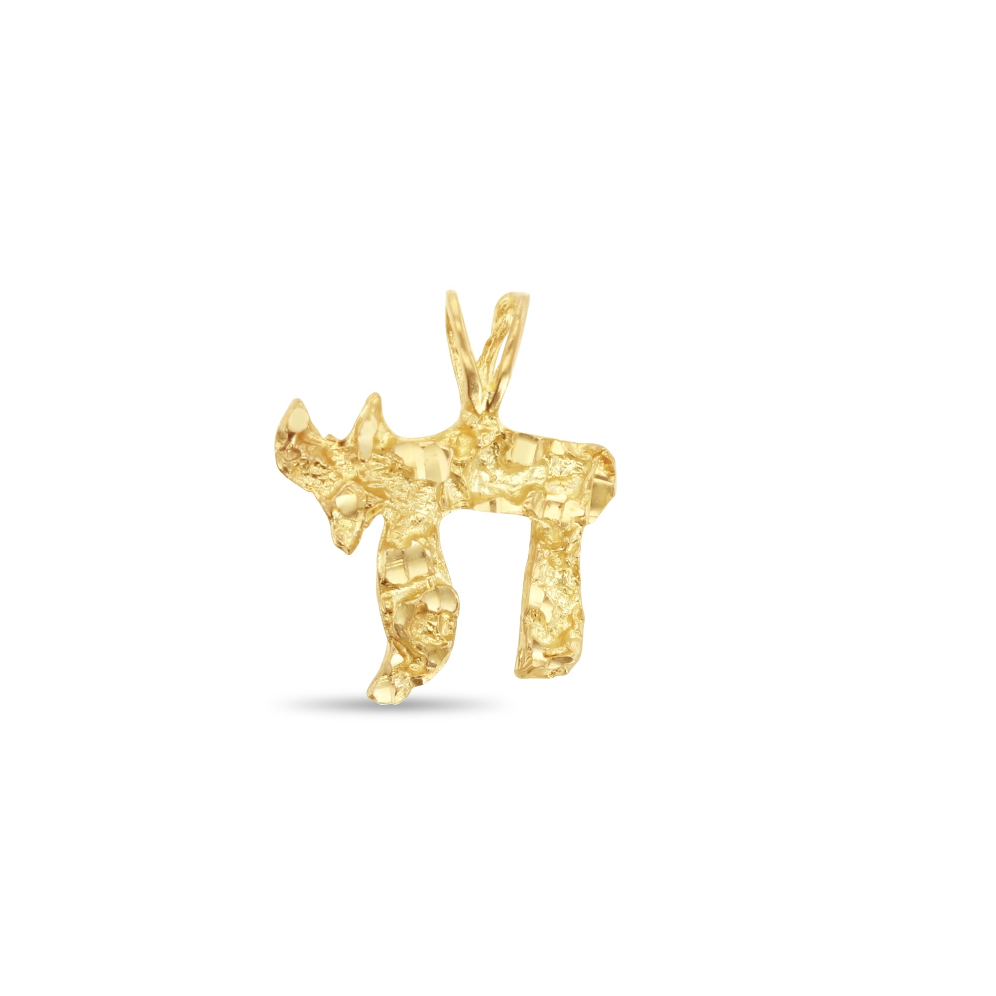 10K Yellow Gold Chai Pendant with Nugget Texture - Elegant Jewish Jewelry for Hanukkah Gifts & Everyday Wear