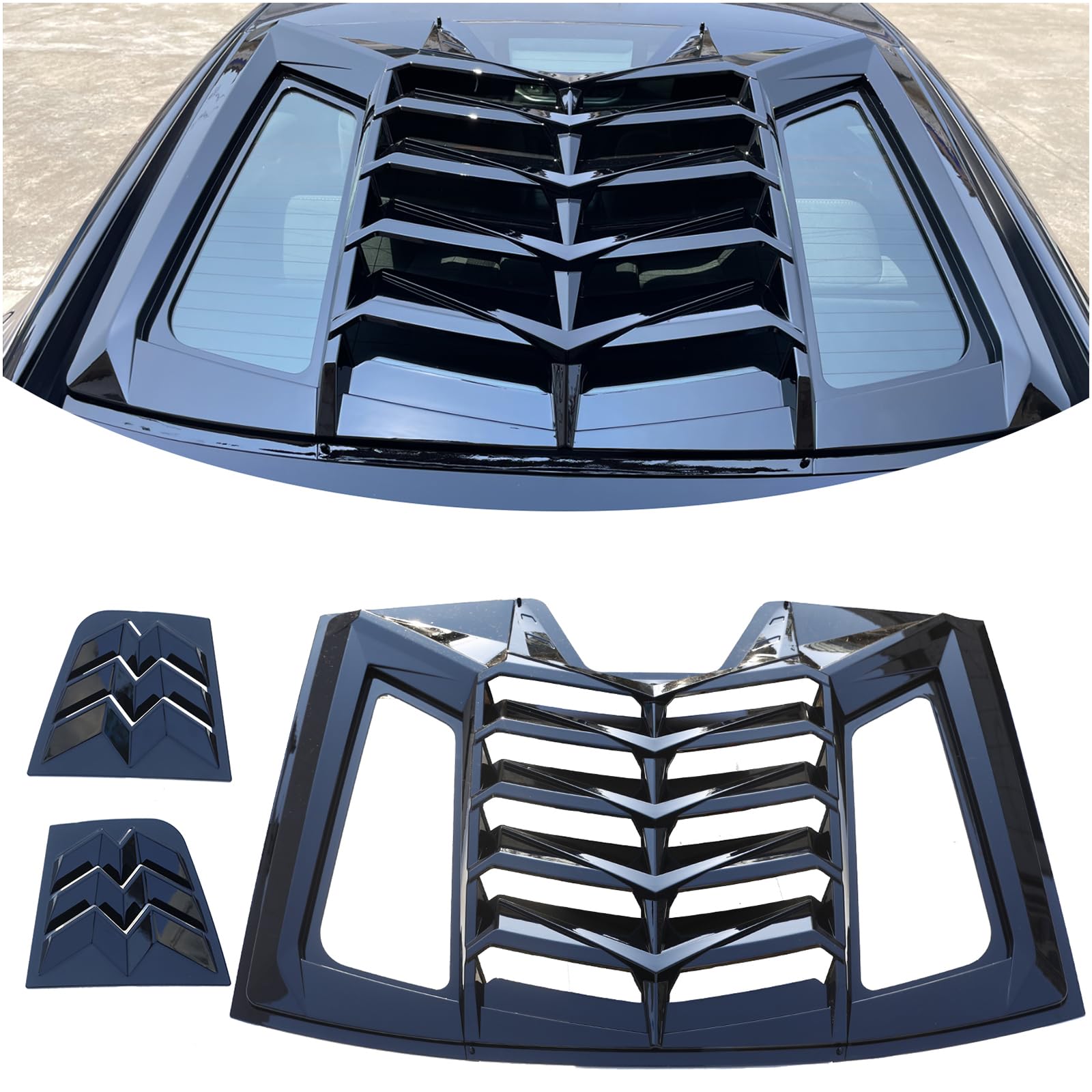 WildWell Charger Window Louvers for Dodge Charger 2011-2024 GT/RT/SRT/SXT/SE/Scat Pack | Lambo Style Rear Windshield Sun Shade Cover | All Weather Glossy Black | Car Accessories for Sun Protection & Style Enhancement