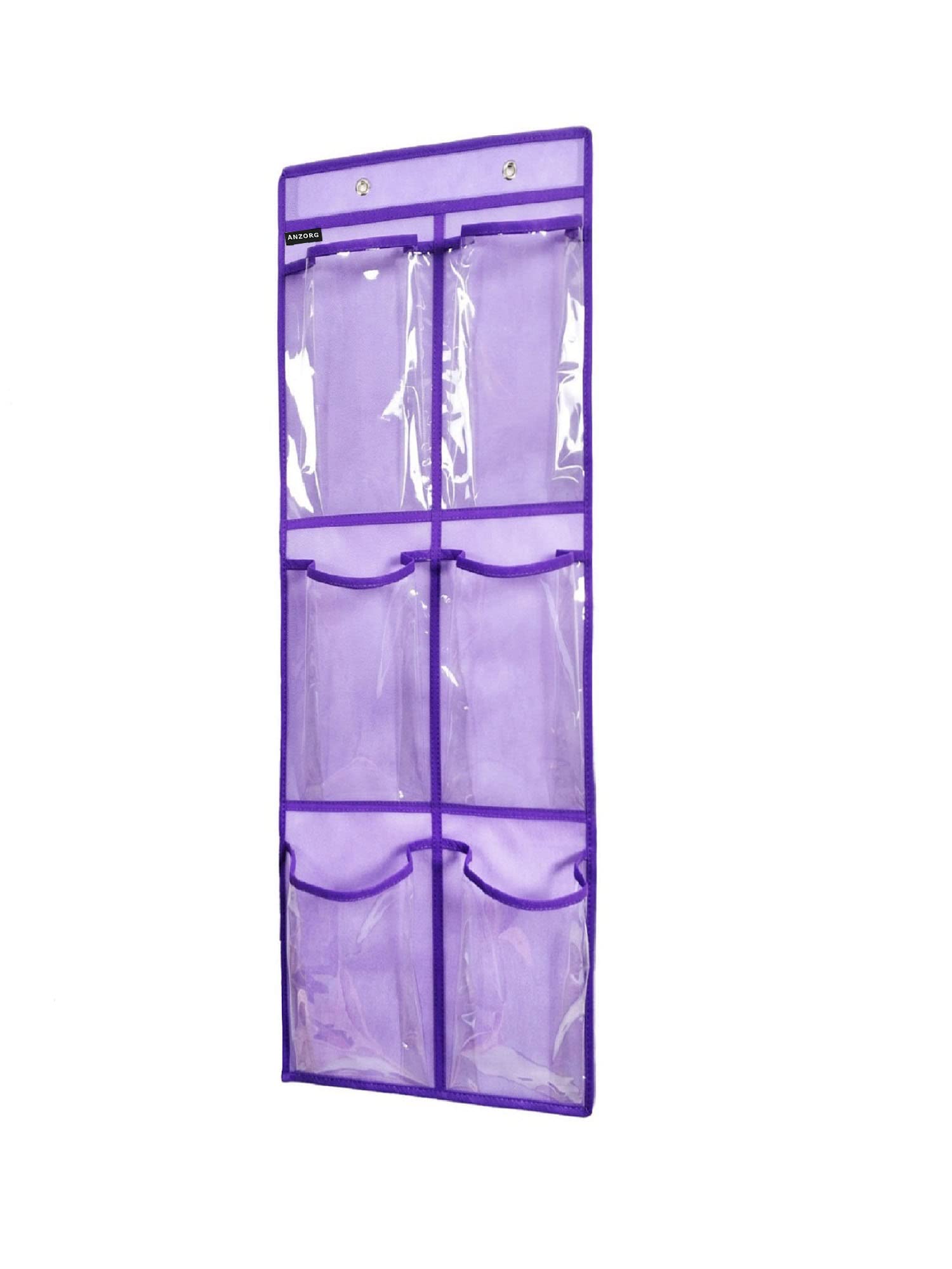 Over The Door Shoe Organizer - 6 Clear Pockets Hanging Closet Storage Rack for Sneakers, Sandals & Heels | Space-Saving Shoe Holder for Bedroom, Closet & Dorm Room (Purple)