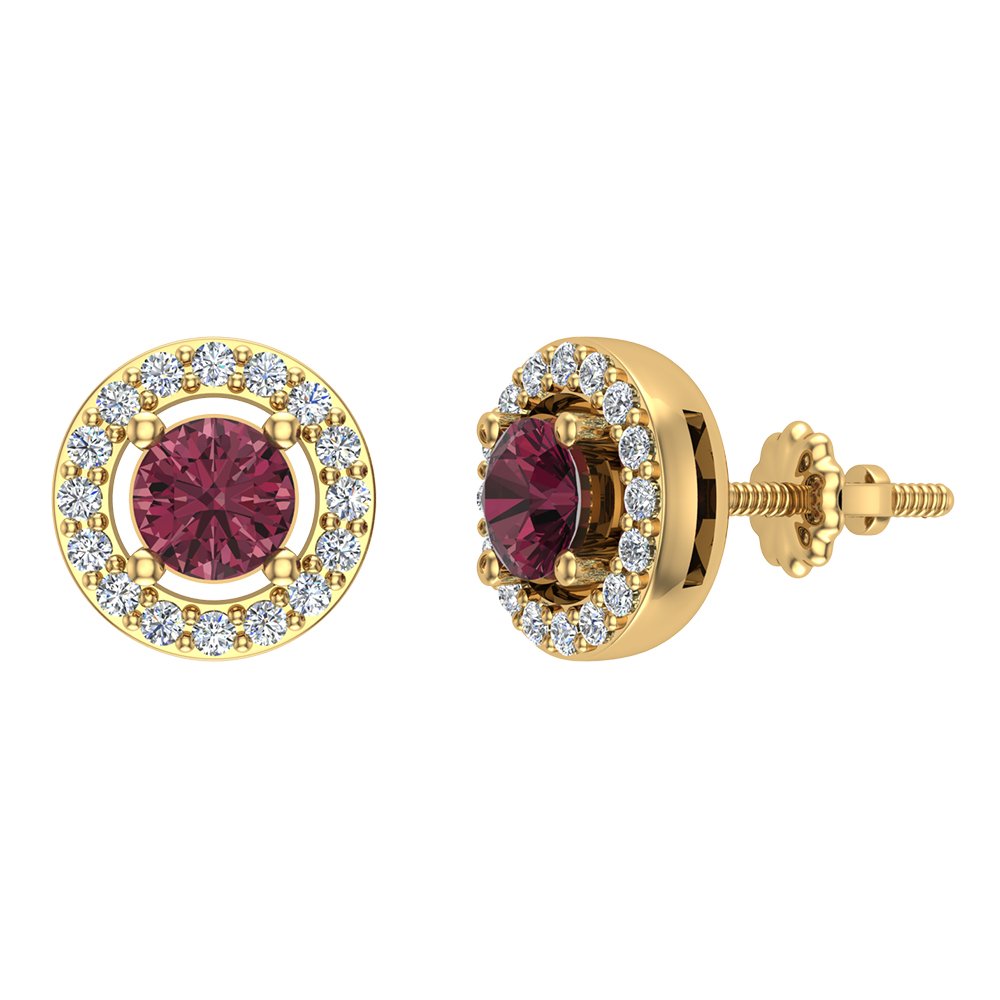 14K Gold Garnet Earrings for Women - Diamond Halo Studs with Gift Box & Authenticity Card | Perfect for Valentine's Day, Anniversary Gifts & Special Occasions