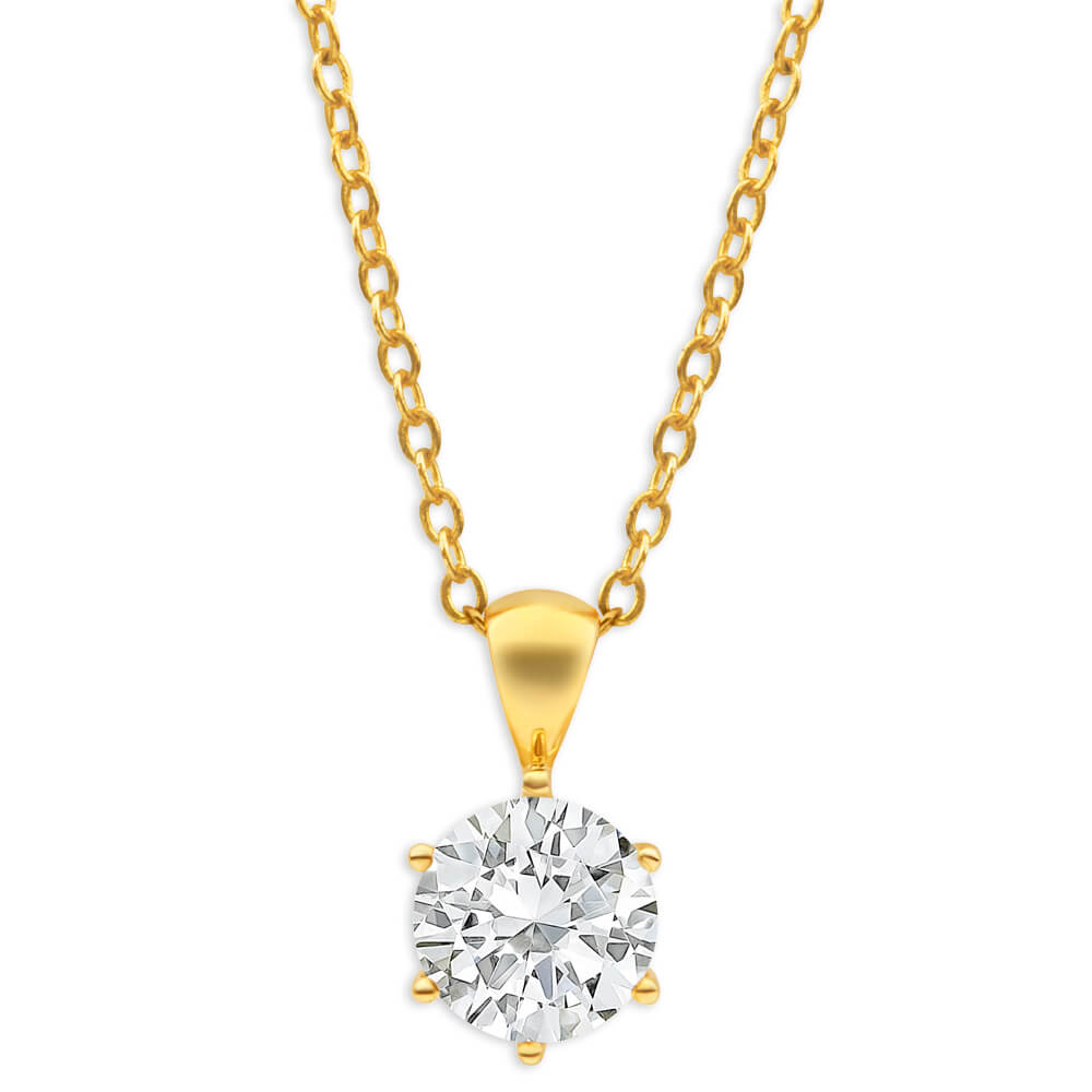 9ct Yellow Gold 8mm Cubic Zirconia Pendant Necklace - Elegant Jewelry Gift for Women, Perfect for Weddings, Anniversaries & Special Occasions