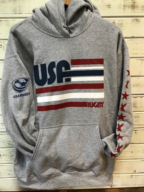 USA Rugby Retro Lines Hoodie - Vintage Style Pullover Sweatshirt for Men & Women - Perfect for Game Day, Tailgating, and Casual Wear