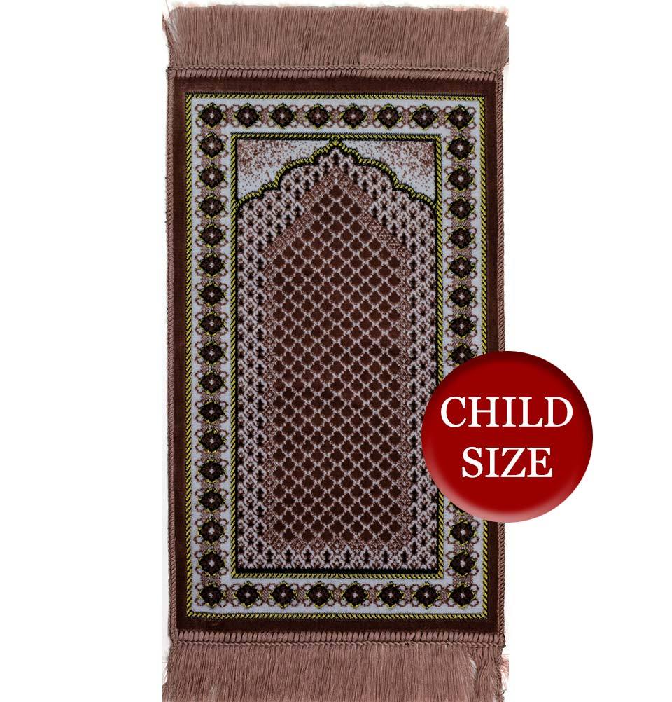 Child Velvet Islamic Prayer Rug - Lattice Rose Pink | Soft Kids Prayer Mat for Home & Mosque | Perfect for Daily Salah & Ramadan Prayers