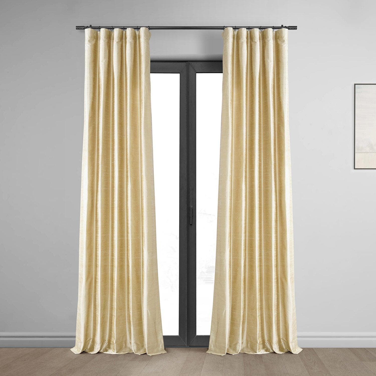 Luxury Biscotti Textured Dupioni Silk Blackout Curtains - Elegant Room Darkening Drapes for Bedroom, Living Room & Home Theater