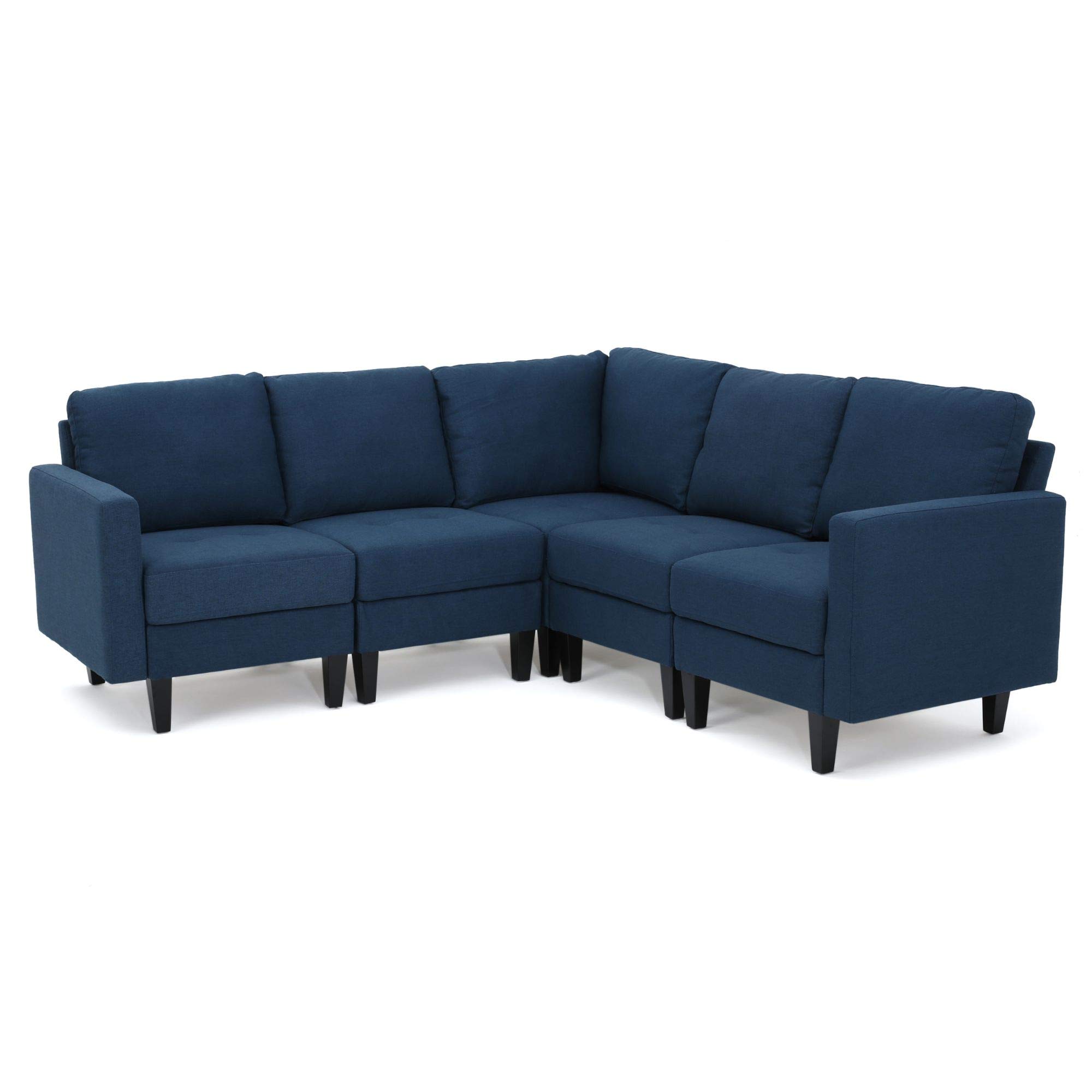 5-Piece Navy Blue Contemporary Plush Sectional Sofa Set - 35.5