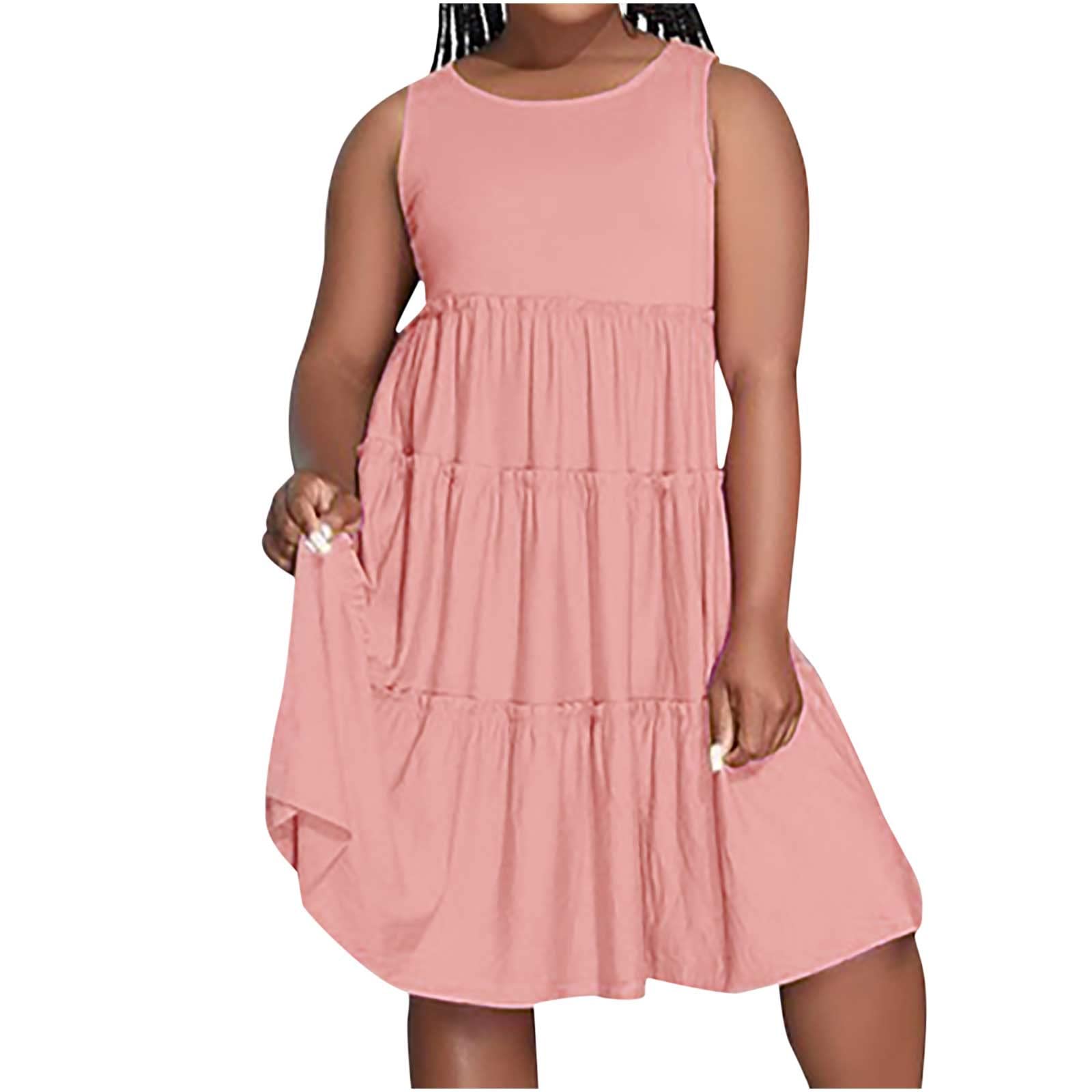 BmkBWO Women's Sexy Sleeveless Summer Dress - Crewneck Smocked Waist Swing Casual Mini Dress - Solid Color Beach Shift Dress for Vacation, Date Night & Outdoor Parties