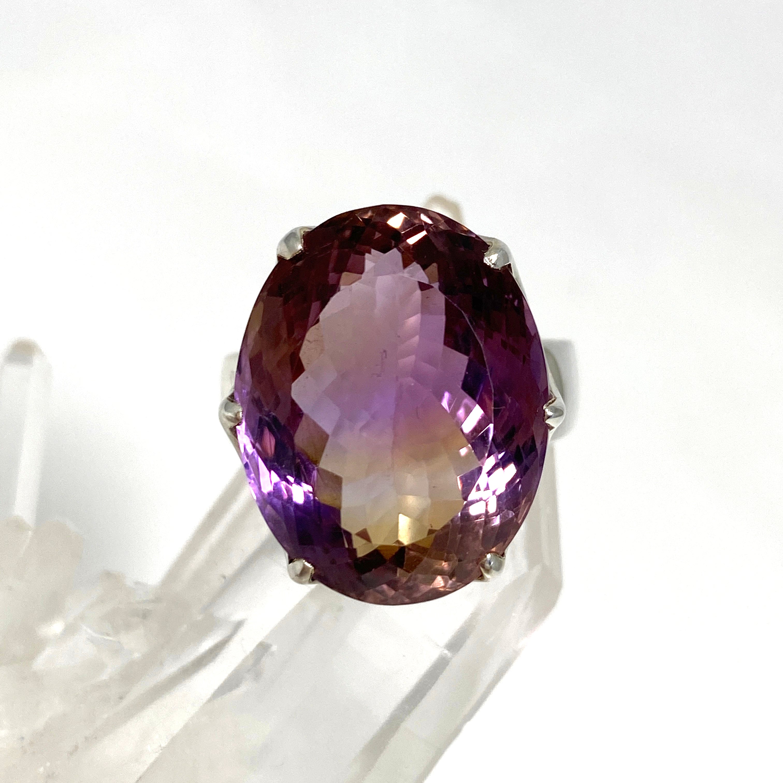 Ametrine Oval Faceted Ring - Size 8.5 - PRGJ487 - Elegant Jewelry for Women, Perfect for Weddings, Parties & Special Occasions