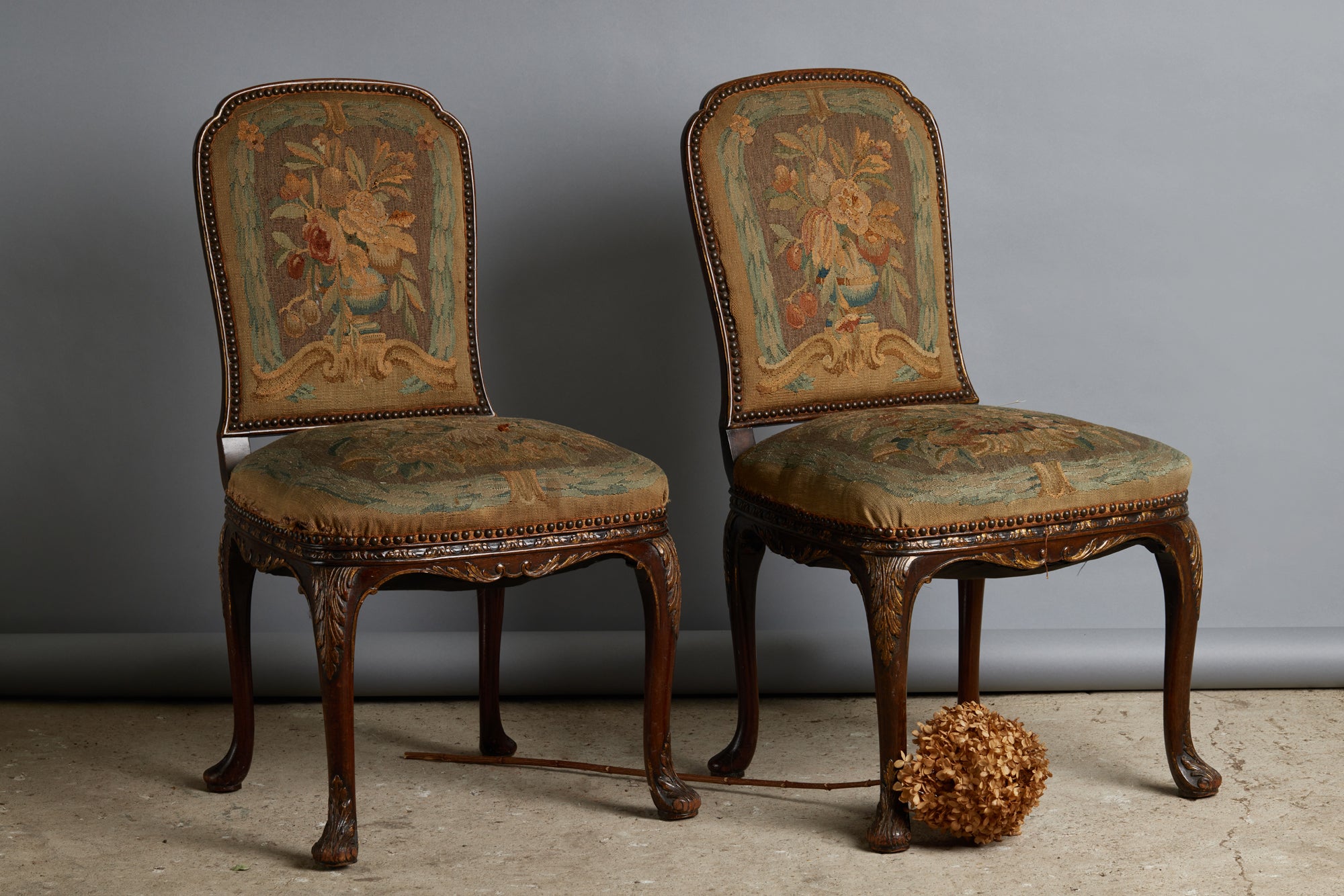 Antique 19th Century French Aubusson Tapestry Upholstered Side Chairs - Perfect for Dining Rooms, Living Rooms & Classic Home Decor