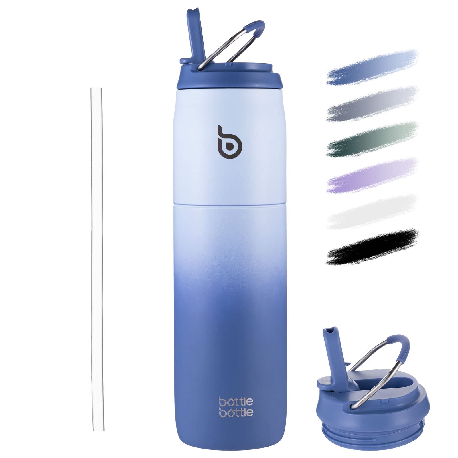 32oz Stainless Steel Water Bottle with Straw & Lid - Vacuum Insulated Thermos Flask Keeps Drinks Cold 24Hrs/Hot 12Hrs - Leakproof Wide Mouth Sports Bottle for Gym, Hiking & Outdoor Activities - Blue
