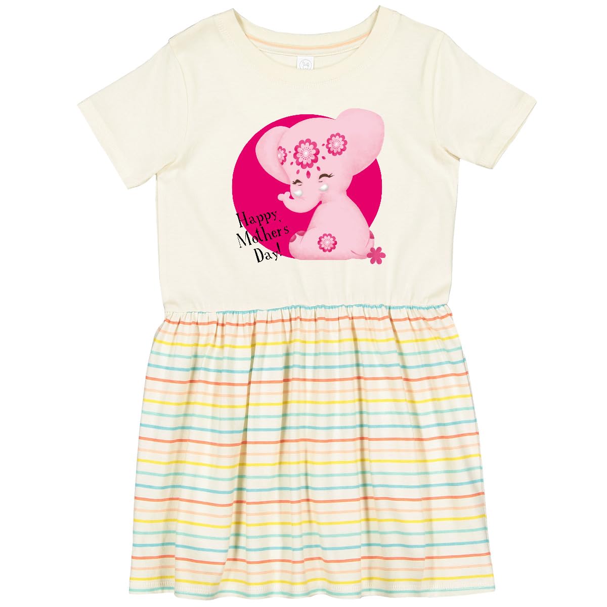 Inktastic Happy Mother's Day Pink Elephant Mega Toddler Dress - Tiny Tusks Design, Cute Baby Girl Outfit for Birthday Party & Family Celebration