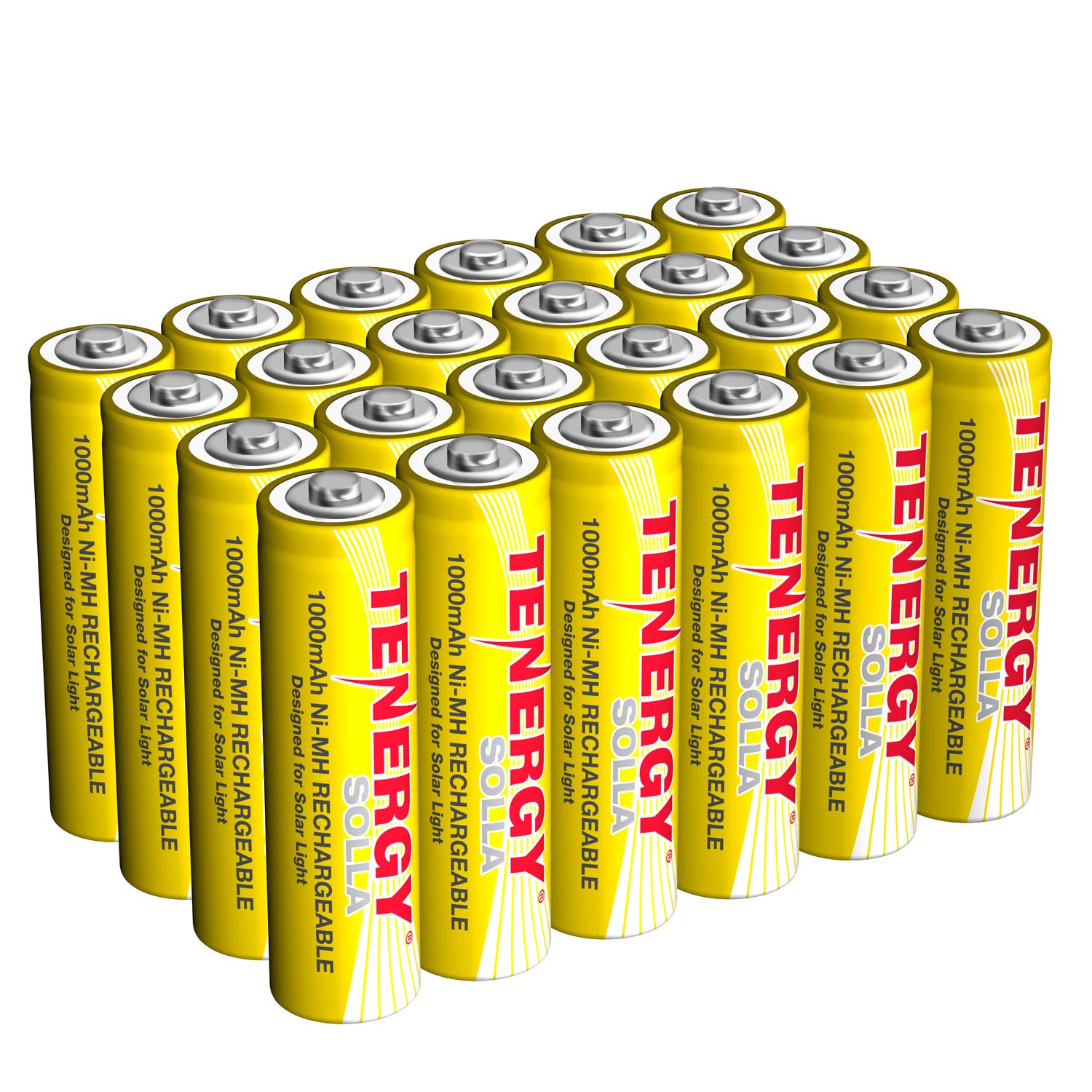 Tenergy Solla Rechargeable NiMH AA Batteries 1000mAh - 24 Pack Solar Batteries for Outdoor Garden Lights, Waterproof & Leak-Proof, Long Lasting 5+ Years, UL Certified - Perfect for Solar Powered Path Lights, Landscape Lighting & Decorative Yard Illumination