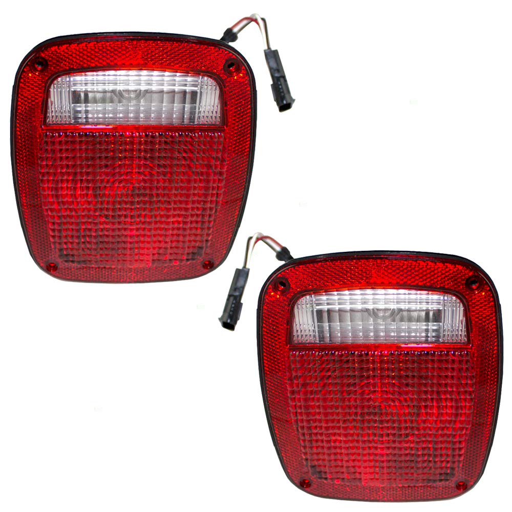 Brock Replacement Tail Light Set - Driver & Passenger Side with Flat Female Connector - Compatible with 1991-1995 & 1997 Jeep Wrangler (Part# 56018649, 56018648) - Perfect for Off-Roading & Jeep Restoration Projects