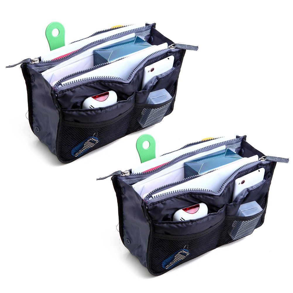 2 Pack Large Expandable Handbag Purse Organizer with 13 Pockets & Handles - Travel Insert Liner for Tote Bags, Perfect for Women's Daily Use & Business Trips