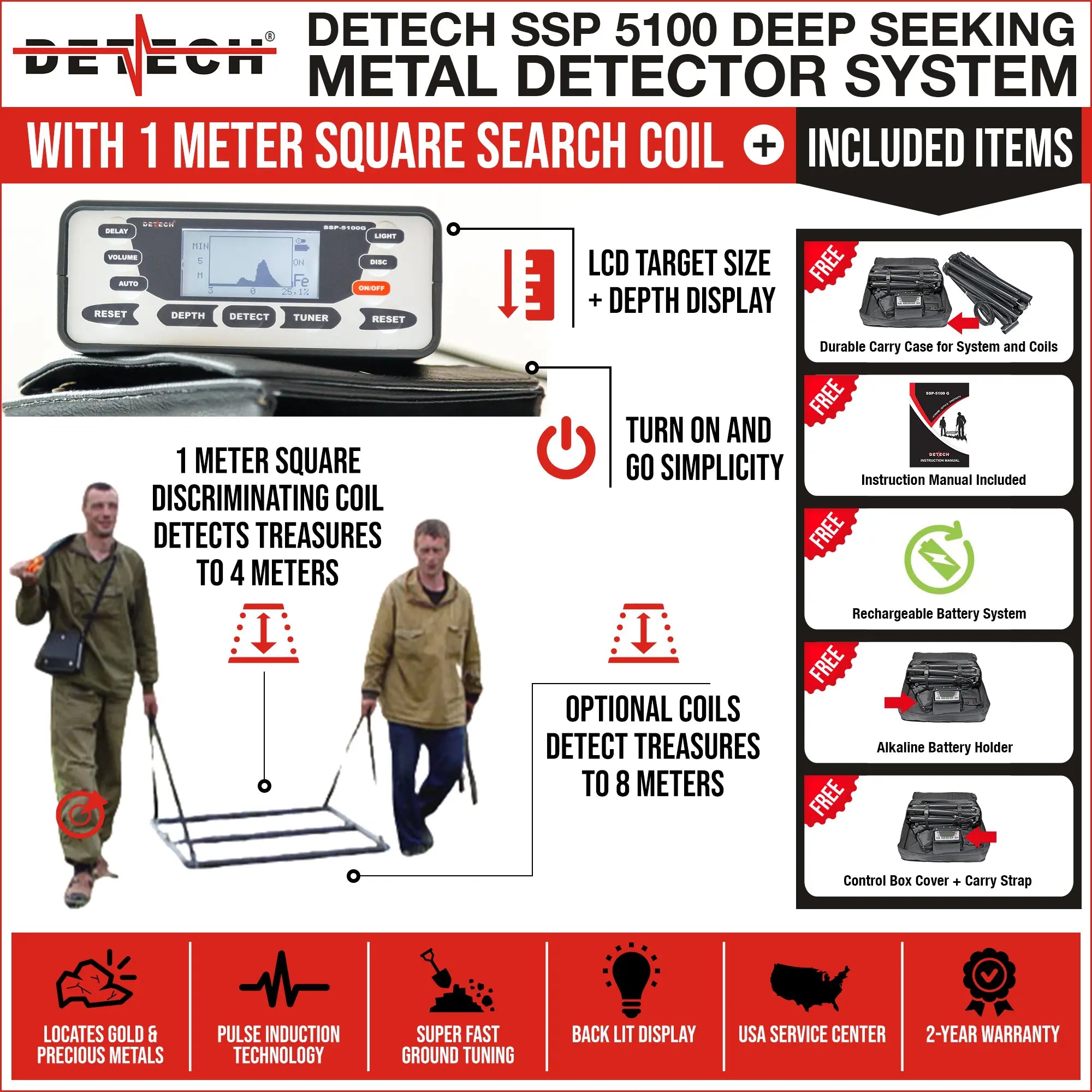 Detech SSP 5100 Professional Deep Seeking Metal Detector with 1m² Search Coil - Perfect for Treasure Hunting, Beach Combing & Archaeological Exploration