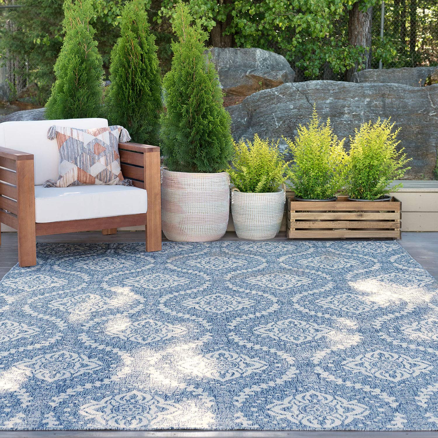 Waterproof Dionne Blue 8x10 Indoor/Outdoor Rug - Entryway, Patio, Deck, Garden, Porch, Hallway, Foyer - Perfect for High Traffic Areas & All-Weather Use