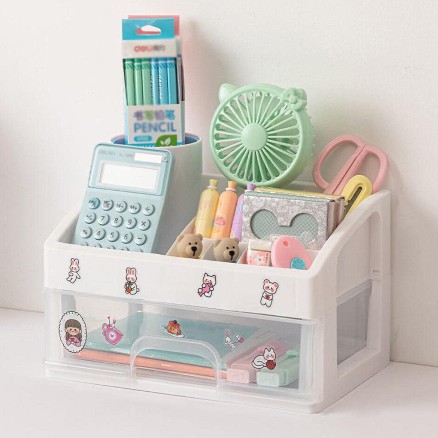 Clear Plastic Multi-Layer Drawer Desktop Organizer - Kawaii Stationery Storage Box for Pens, Office Supplies & Home Desk Accessories - Perfect for School, Office & Craft Room Organization