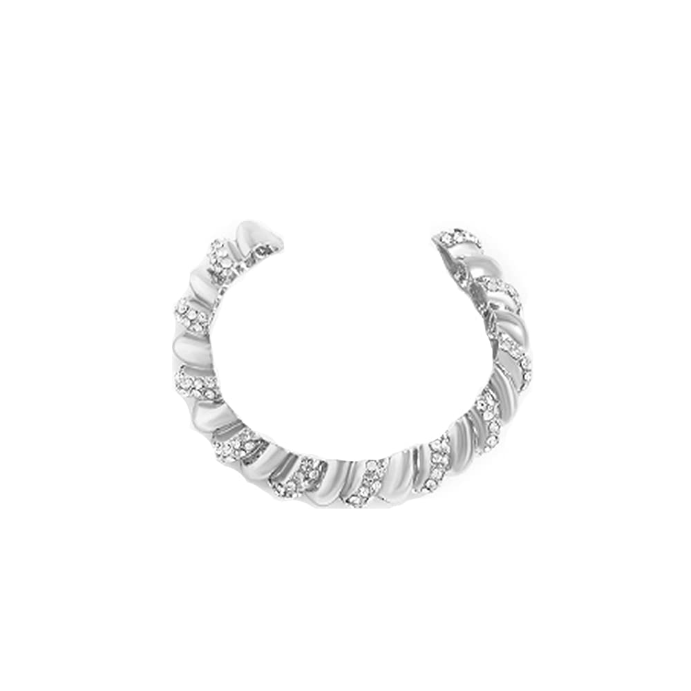 Sparkly Rhinestone Whorl Hinge Bangle Bracelet - Adjustable Crystal Wedding Cuff for Women | Bridal Party, Prom, Anniversary Gift | Platinum Tone Statement Jewelry for Special Occasions