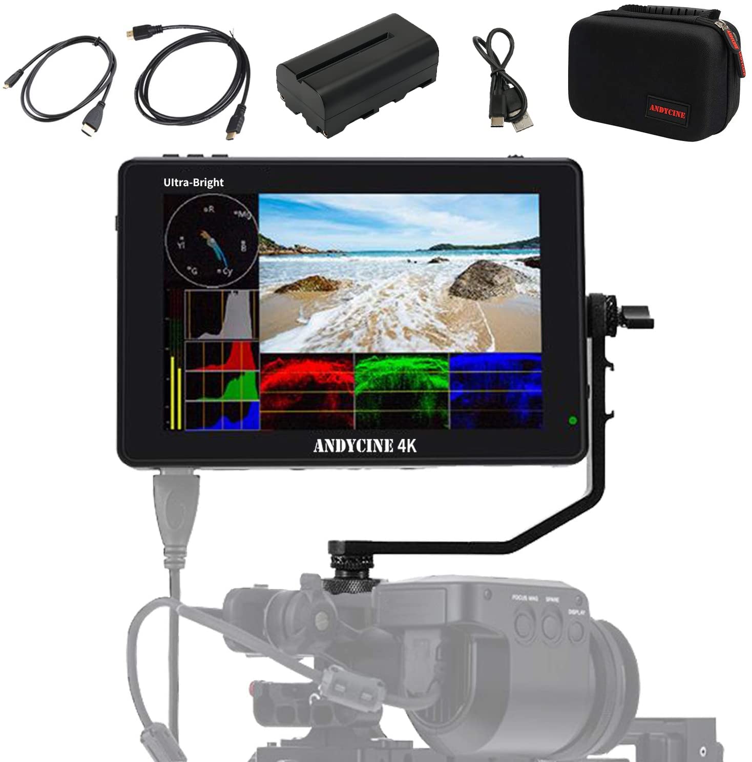 **ANDYCINE C7 7-inch 2200nits 4K HDR Field Camera Monitor with Touch Screen, 1920x1200 Resolution - Includes Battery, Charger, HDMI Cables & Carry Case - Compatible with Sony, Canon, Fujifilm, Panasonic, BMPCC Cameras - Perfect for Filmmaking, Vlogging & Outdoor Shooting**