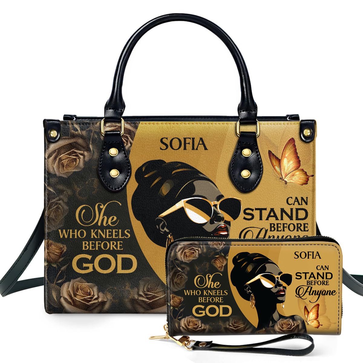 Custom Leather Handbag for Women - Designer Matching Purse & Wallet Set - Christmas Birthday Gift for Her - Perfect for Work, Travel & Special Occasions