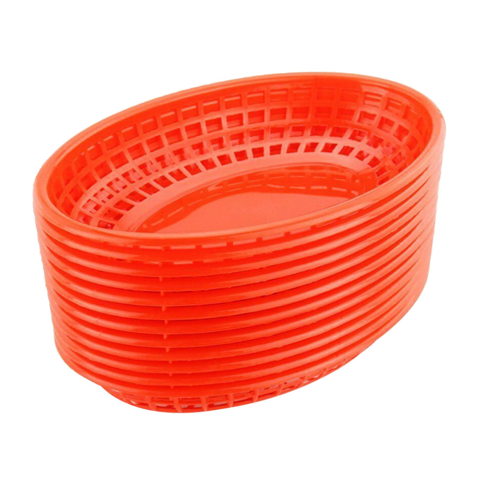 12Pcs Plastic Serving Basket for Fast Food, Chips, Fruit & Snacks - Restaurant Drain Tray Storage Holder (Red) - Perfect for Parties, Picnics & Food Service
