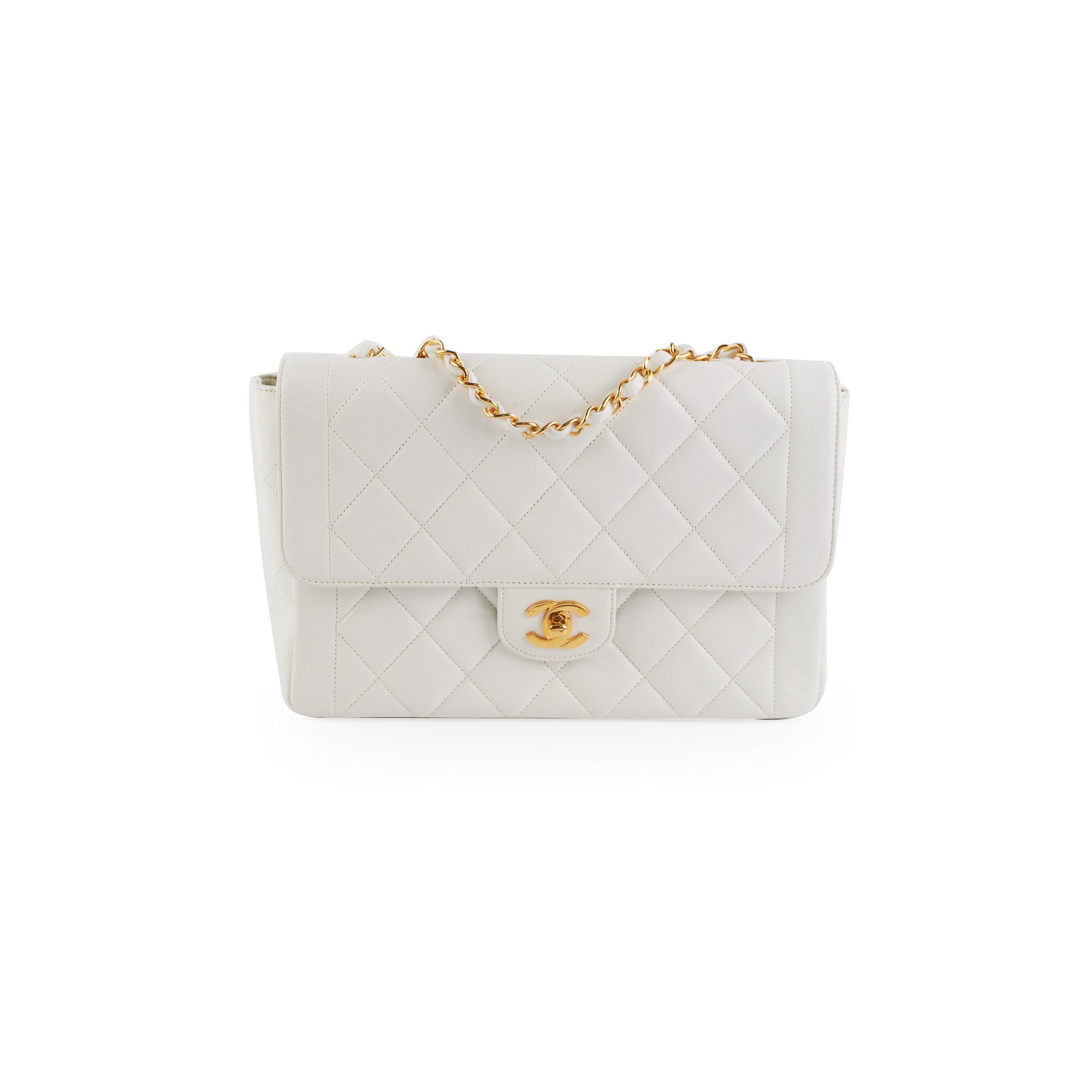 Chanel Vintage Quilted Flap Bag in White with 24K Gold Hardware - Perfect for Luxury Fashion & Special Occasions