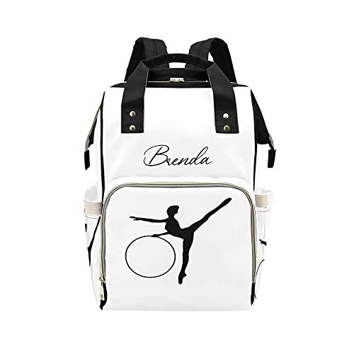 Custom Black Gymnastics Diaper Backpack - Personalized Name for Men & Women | Travel & Nursing Essentials