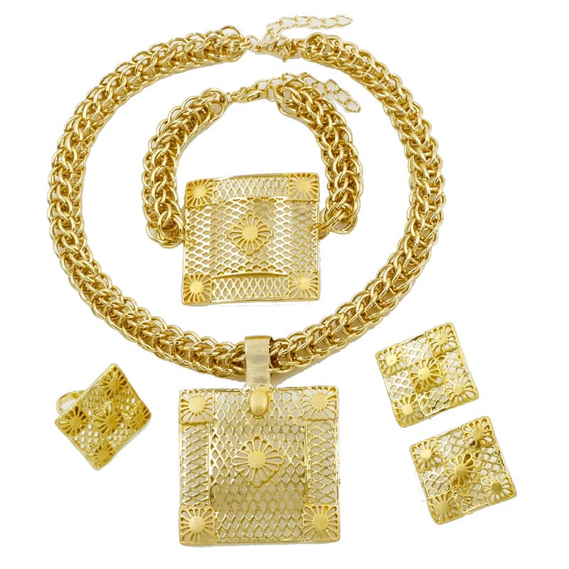 Elegant Gold Necklace Jewelry Set for Women - Crystal Rhinestone Necklace, Earrings, Ring & Bracelet - Perfect Gift for Her, Mother, Girls & Brides - Ideal for Weddings, Parties & Special Occasions
