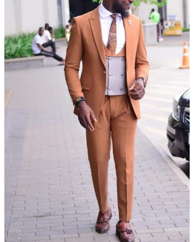 2024 Men's Slim Fit Coral Dinner Suits 3 Piece Set (Jacket + Vest + Pants) - Formal Prom Tuxedo CB0710 for Weddings, Gala Events & Special Occasions
