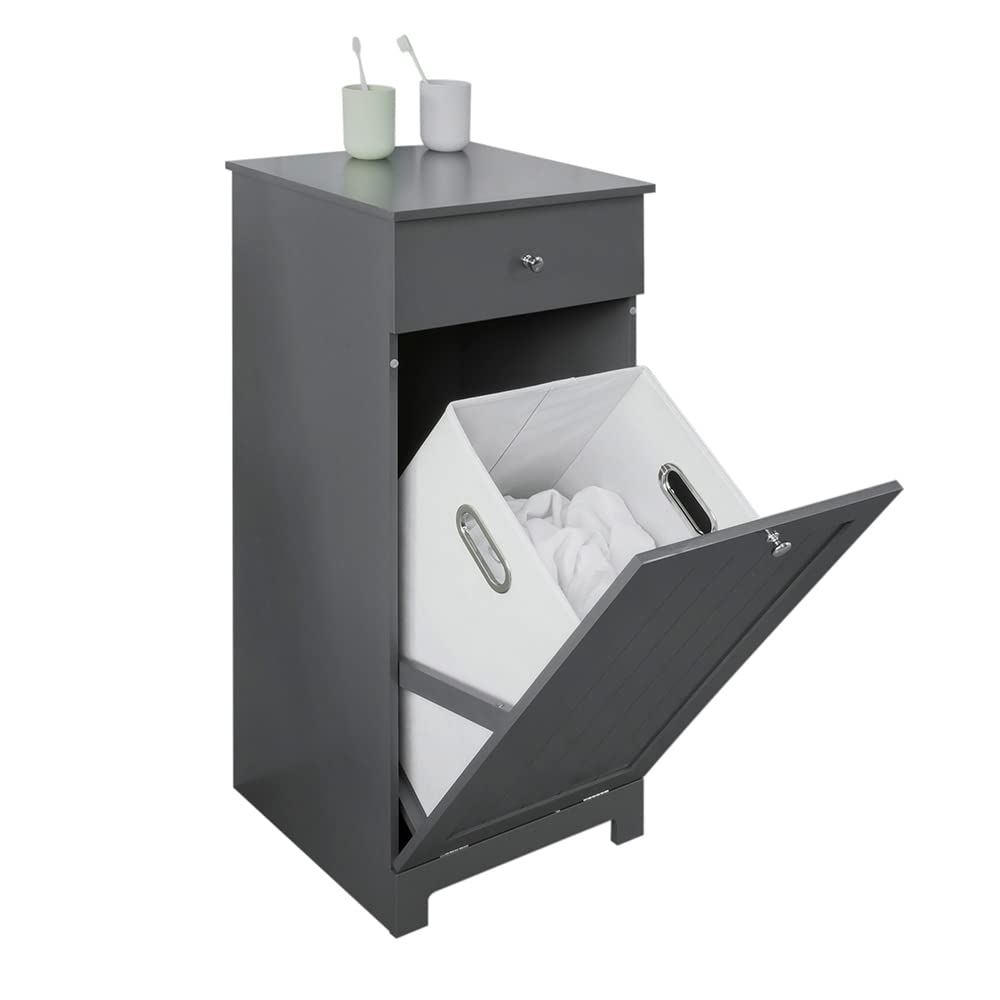 Haotian BZR21-DG Grey Tilt-Out Laundry Hamper Cabinet with Basket & Drawer - 15.7