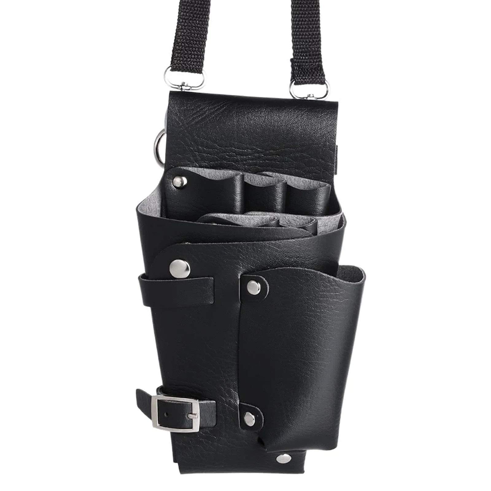 Professional Barber Holster Waist Bag - PU Leather Scissor Pouch with Rivet Design for Hairdressing Tools - Holds Scissors, Combs & Clips (Black, 23x16x4cm) - Perfect for Salon Stylists, Mobile Barbers & Cosmetology Students
