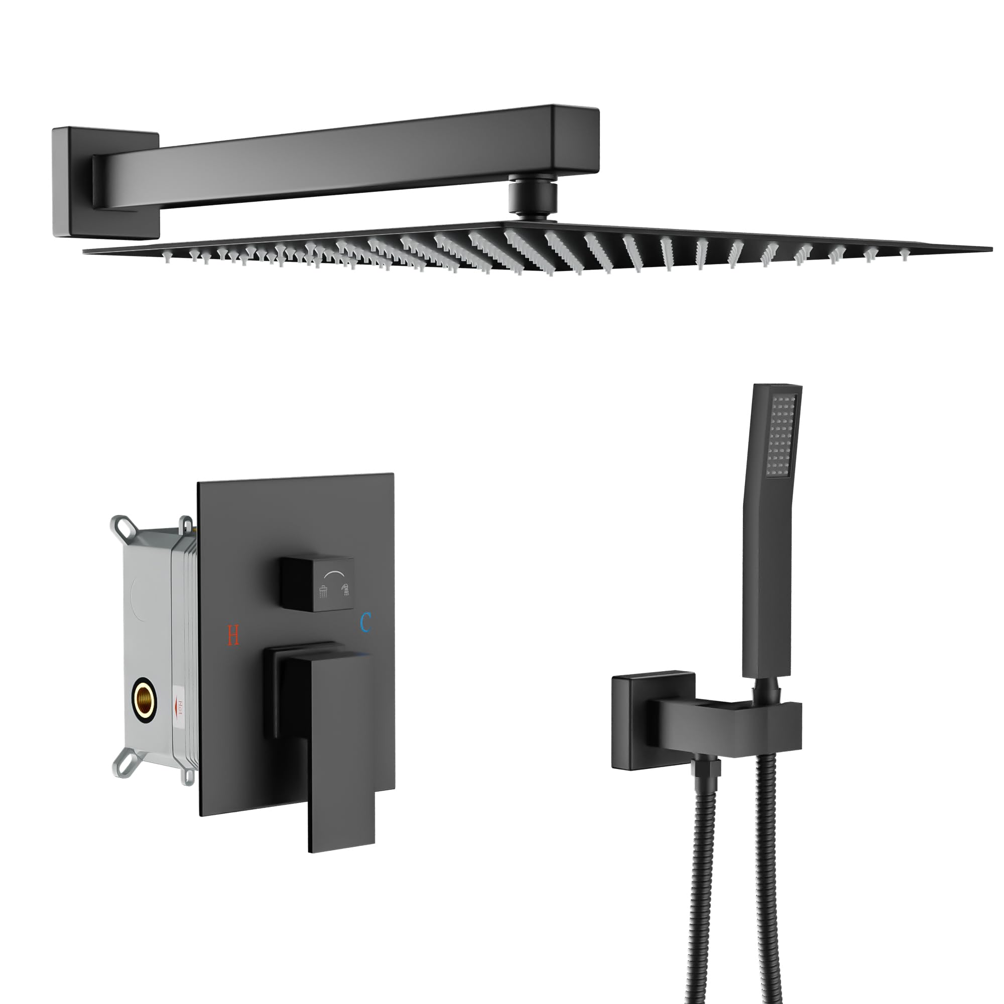 Lordear 12 Inch Black Shower Combo System - Luxury Rain Mixer Shower Set with Wall Mounted Rainfall Shower Head & Square Faucet in Matte Black - Perfect for Modern Bathroom & Spa Experience