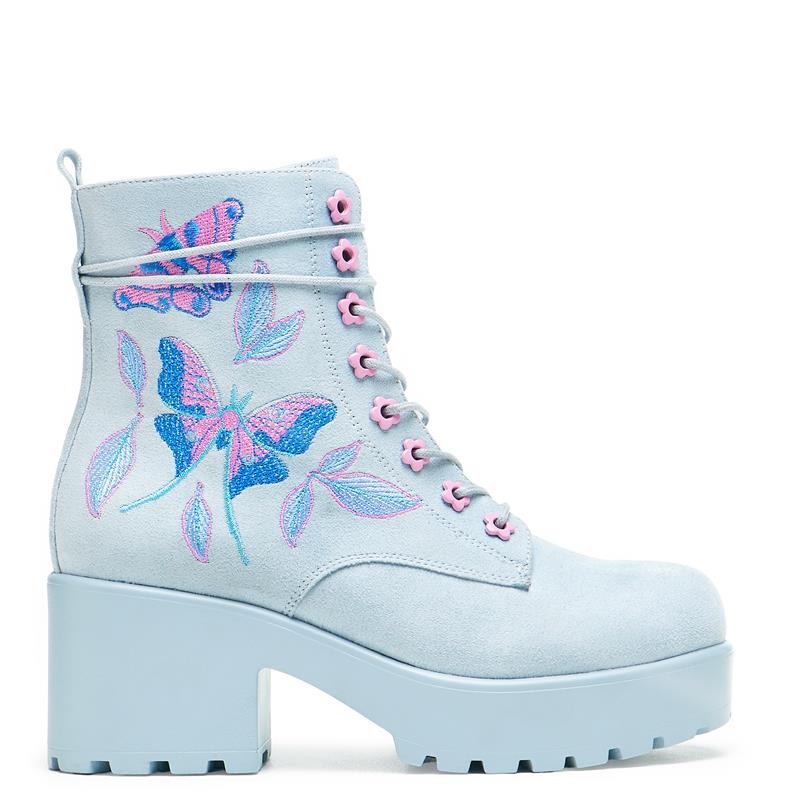 Butterfly Dune Suede Platform Military Boots for Women - Blue Combat Ankle Boots | Fashionable & Comfortable for Outdoor, Streetwear & Fall Winter Style