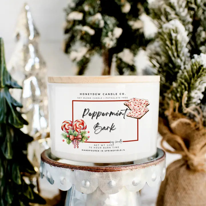 Premium Peppermint Bark Scented 3-Wick Soy Candle | Holiday Gift & Home Decor | Perfect for Christmas, Winter Evenings & Cozy Home Ambiance