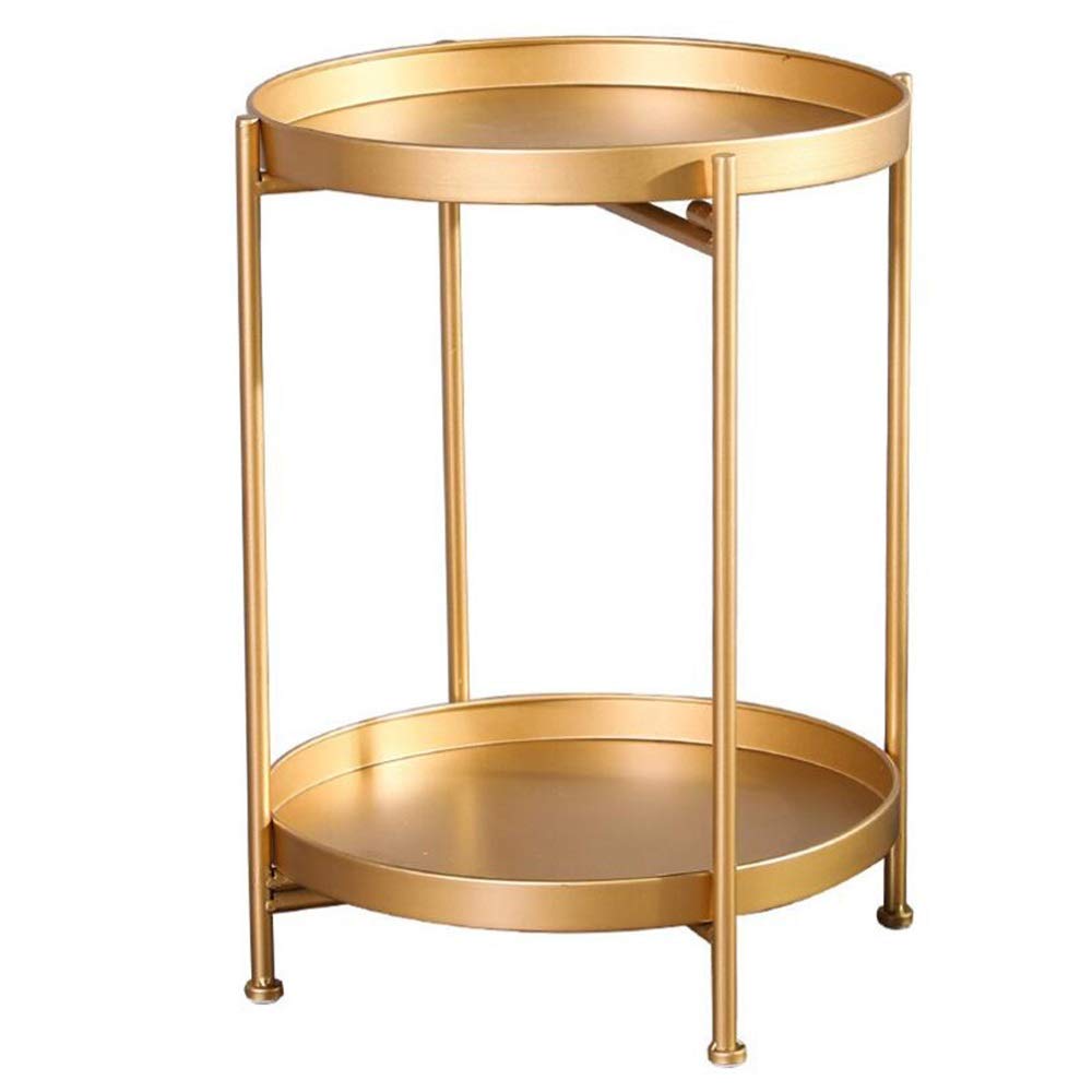 Jcnfa-Tables Metal End Table, Round Coffee Table with Removable Tray - 2-Tier Side Table for Living Room, Sofa, Bedroom - Gold, White, Black (14.37×20.07 Inches) - Perfect for Holding Drinks, Books, and Decor in Small Spaces