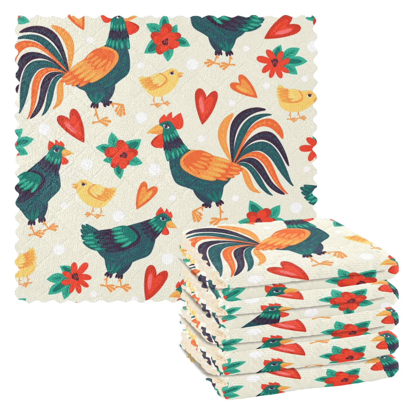 SUABO 6-Pack Chicken Kitchen Towels - Reusable Dish Cloths for Cooking & Cleaning