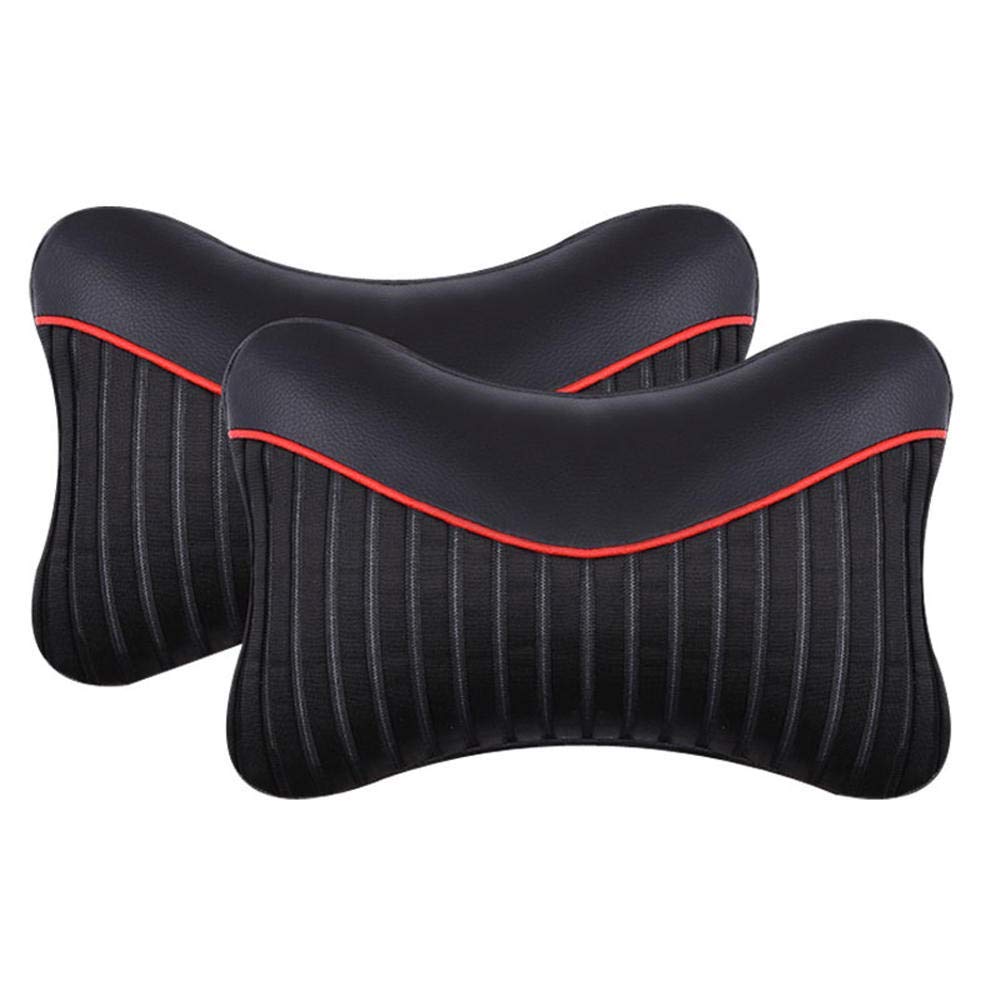 Xinmier 2-Pack PU Leather Car Neck Pillow - Comfortable Head Rest & Neck Support for Travel, Office & Long Drives - Black Travel Pillow Set for Car Seats & Airplanes