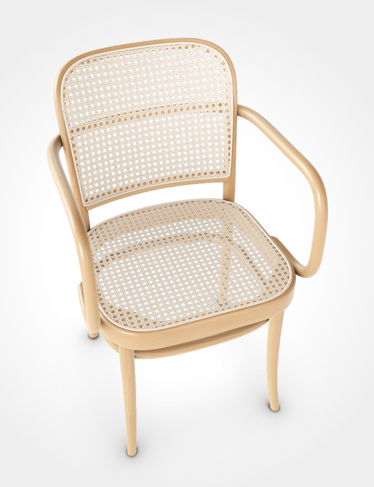 TON No. 811 Bentwood Armchair - Natural Beech Wood with Cane Seat & Back - Mid-Century Modern Dining Chair for Home, Cafe & Restaurant Decor