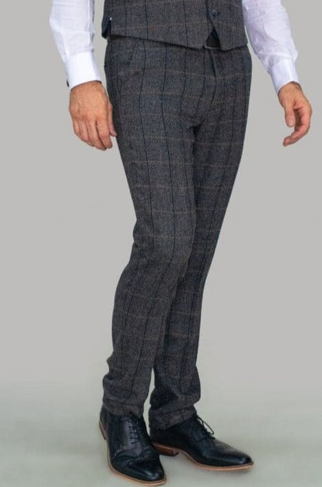 Cavani Albert Men's Grey Tweed Check Trousers | Classic Slim Fit Dress Pants for Business & Formal Occasions