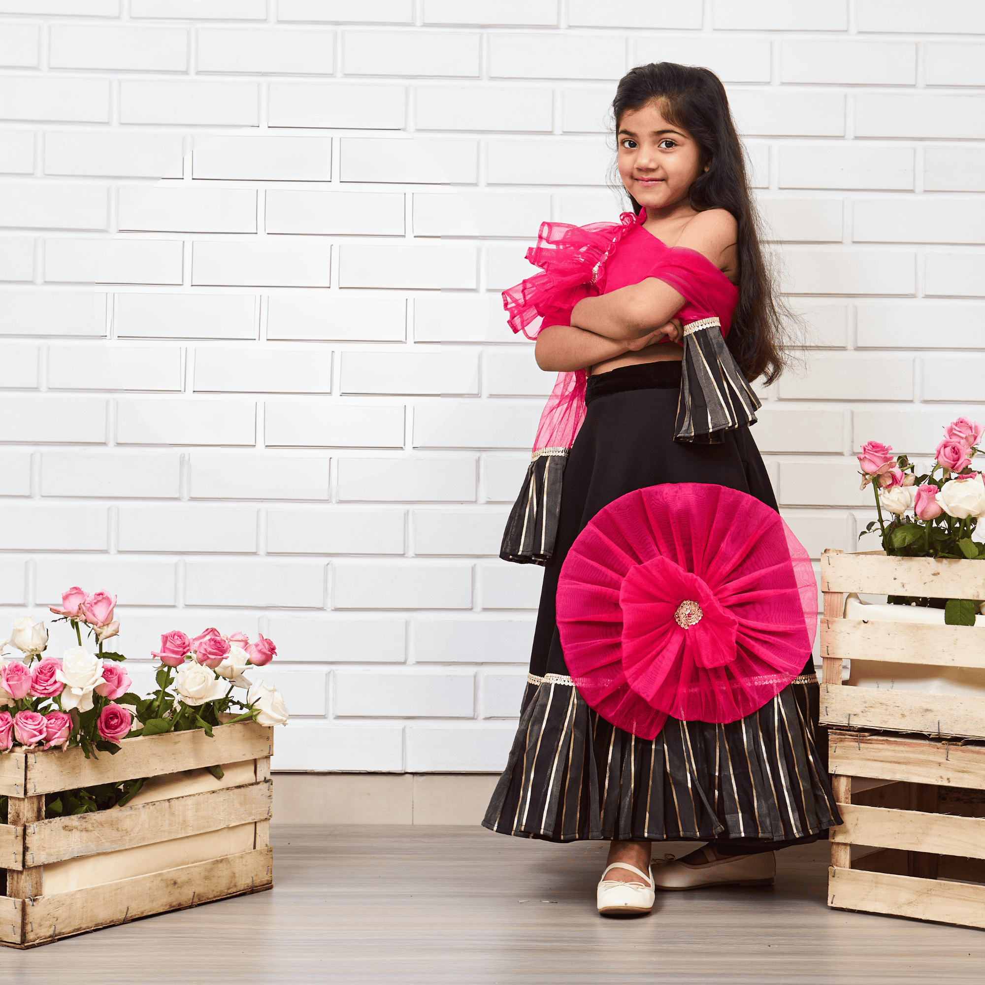 Pre Order: Hot Pink Organza Ghaghra Choli Indian Lehenga Set for Women - Perfect for Weddings, Festivals & Cultural Events