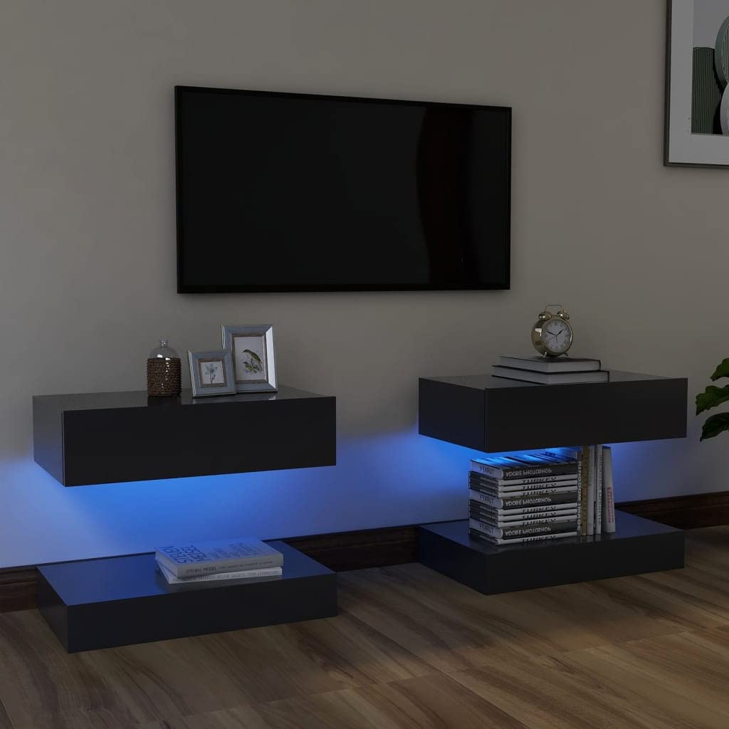Industrial TV Stand with LED Lights & Storage - 23.6