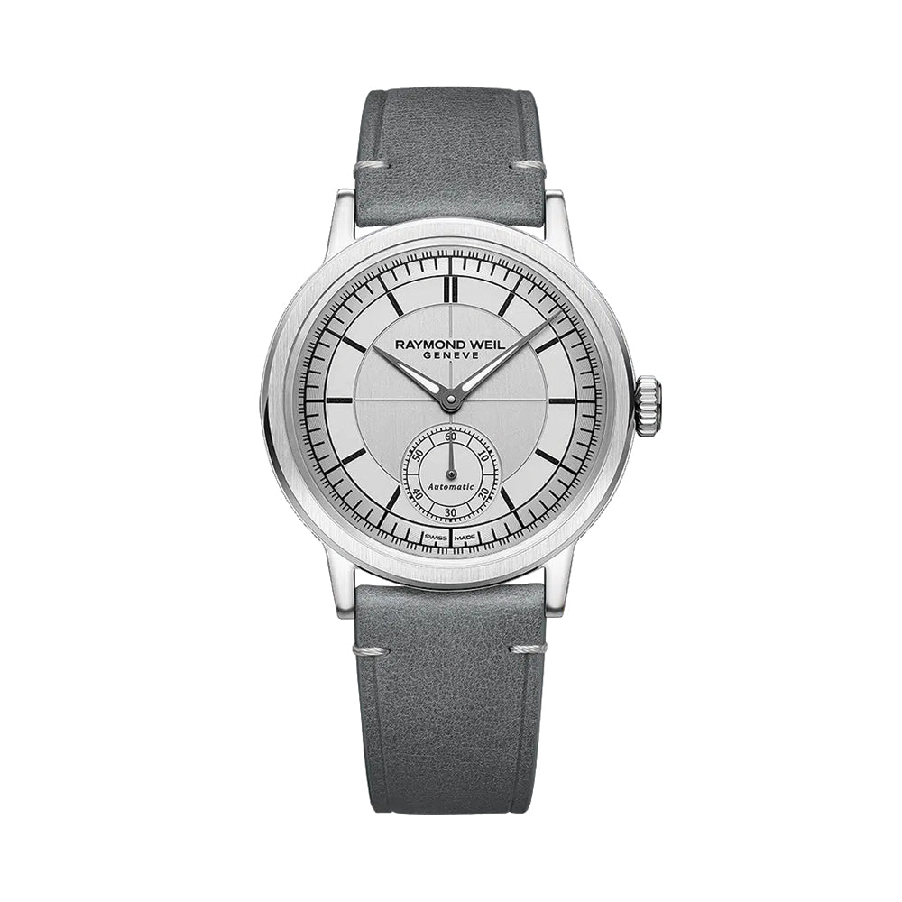 Millesime Men's Automatic Watch with Small Seconds & Sector Dial - 39.5mm Silver Case & Genuine Leather Strap - Perfect for Business, Formal & Casual Wear