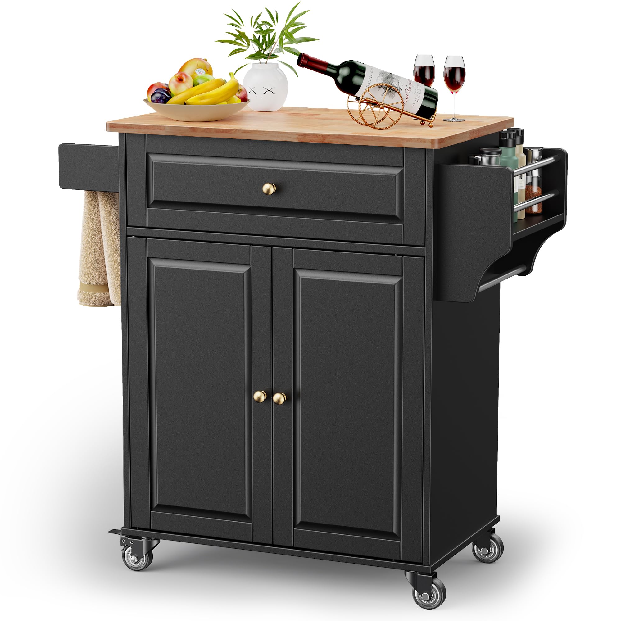 Premium Rubberwood Kitchen Island Cart on Wheels - 35.8