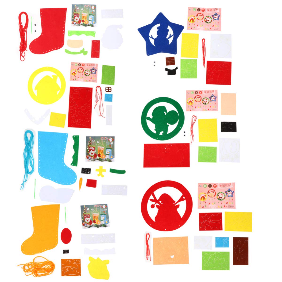 EXCEART 7Pcs DIY Felt Christmas Stockings Kit - Non-Woven Craft Stockings with Wreath Applique for Xmas Tree Decorations - Perfect for Holiday Parties, Home Decor & Gift Giving