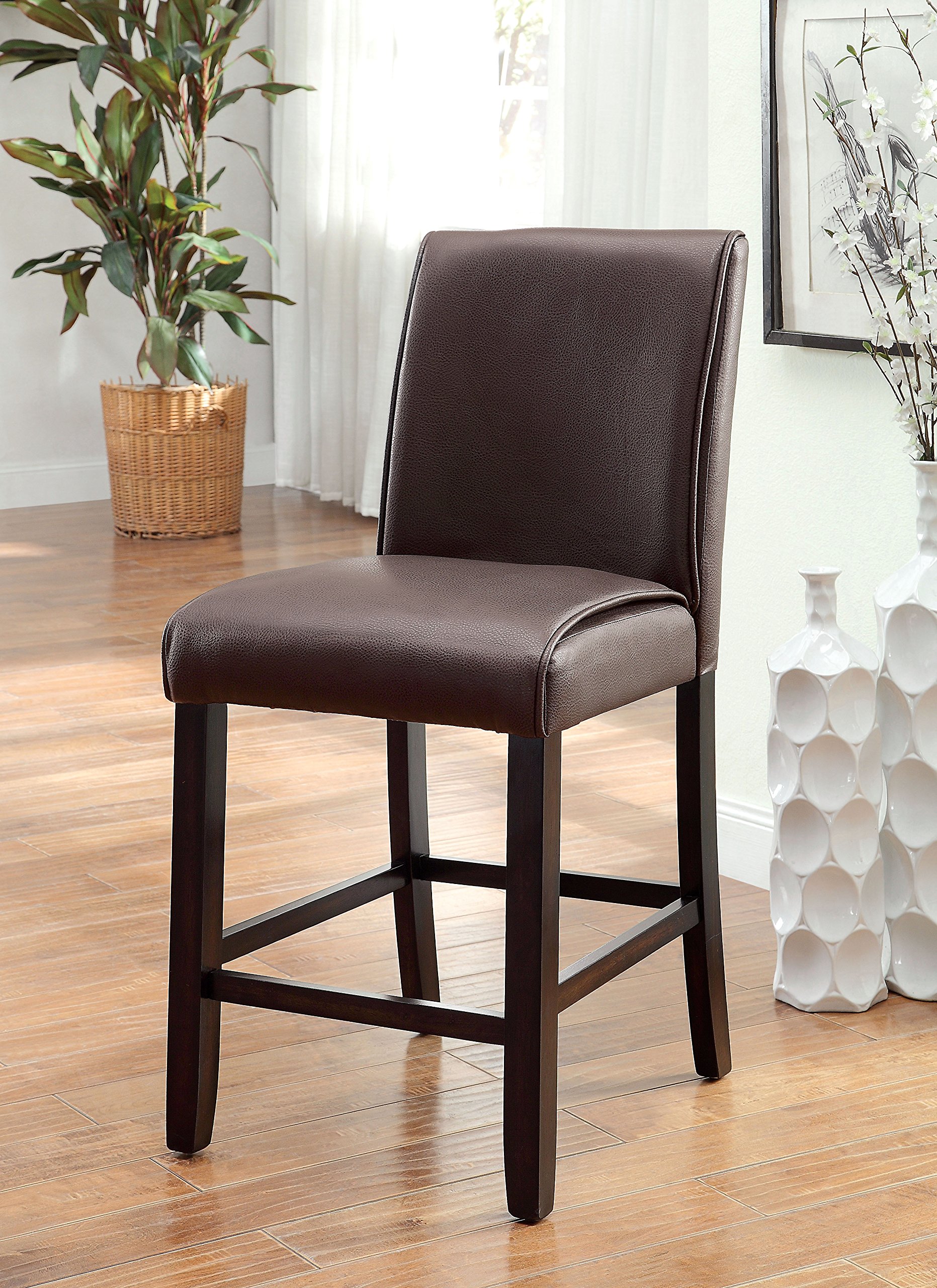 Minna Contemporary Leatherette Pub Chairs Set of 2 - Modern Bar Stools for Kitchen Island, Breakfast Nook & Home Bar - Comfortable PU Leather Counter Height Seating